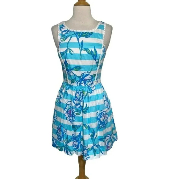 Lilly Pulitzer 0 dress Sandrine Shorely Blue tossing the line pearl fit‎ + flare - Picture 5 of 12